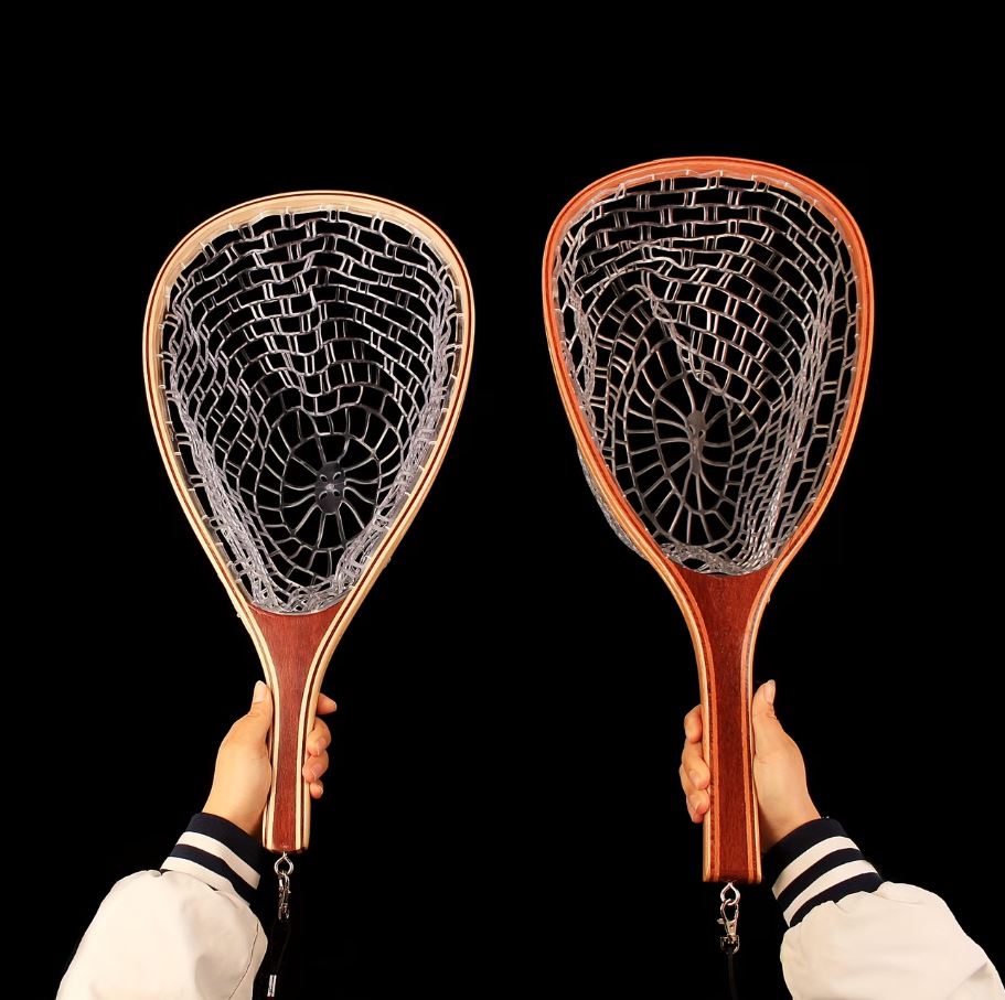 22-Inch Wooden Fly Fishing Net with Rubber Mesh