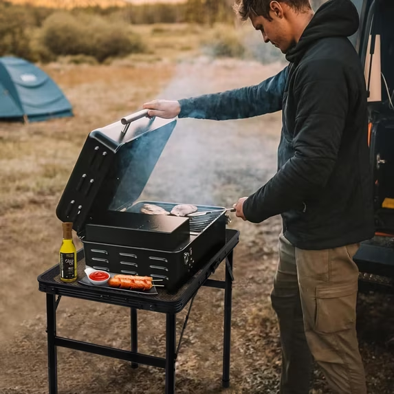 Lightweight Folding Grill Table — Adjustable Height, 90 lb Capacity