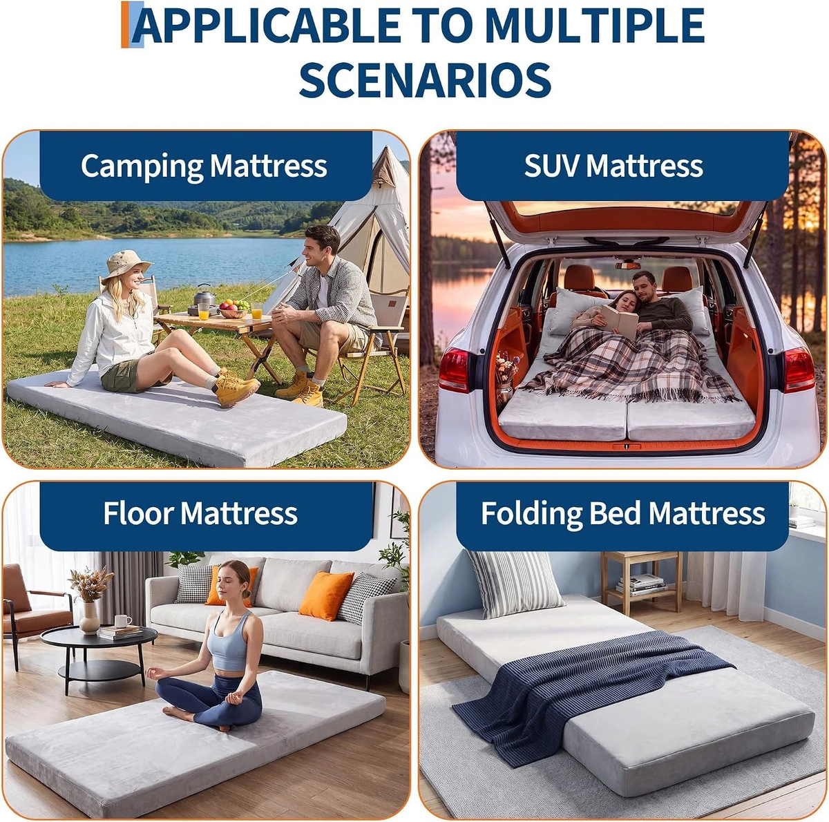 Memory Foam Camping Mattress — 75"×30"×3" Roll-Up Sleeping Pad