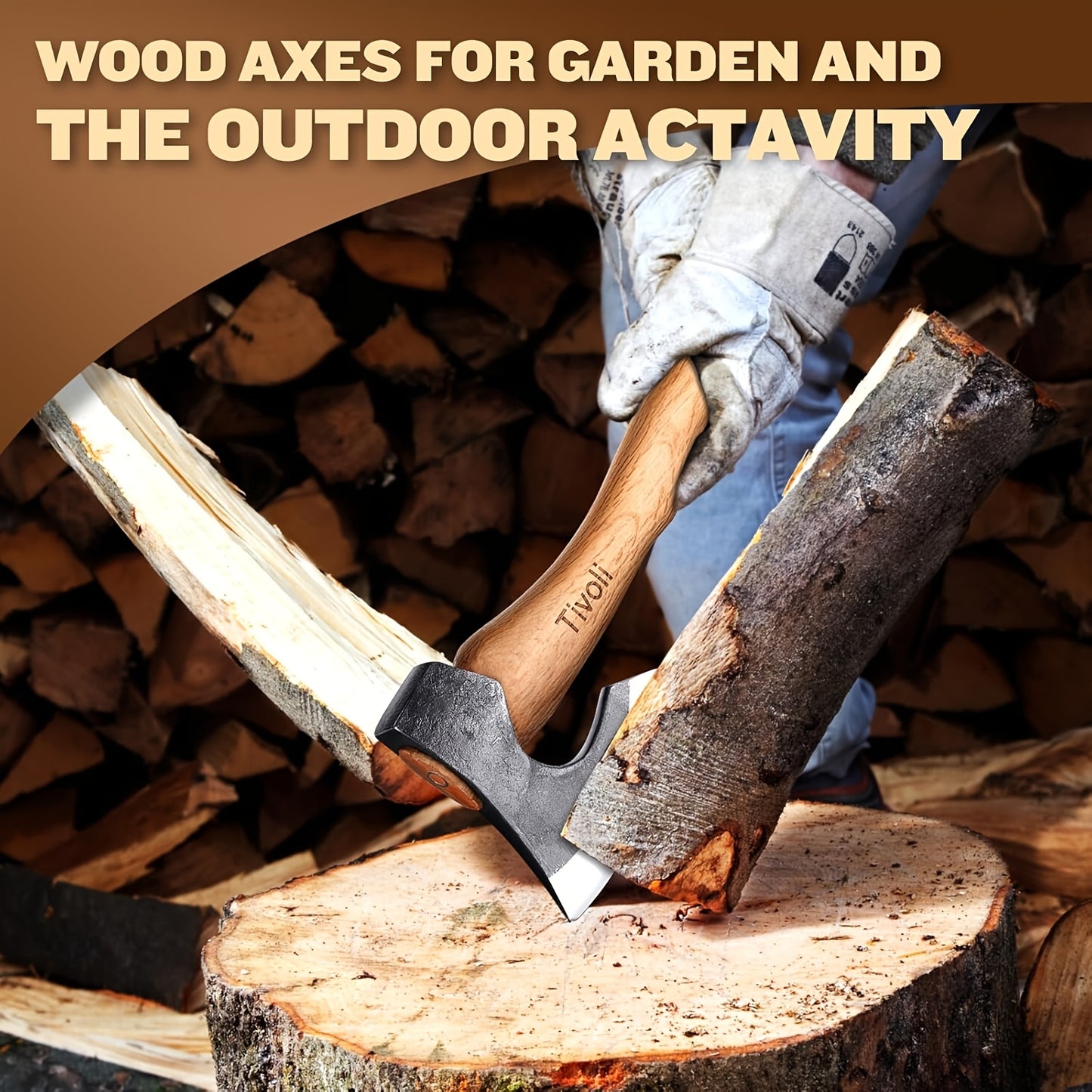5.5" Portable Camping Axe — Wooden Handle & Leather Sheath