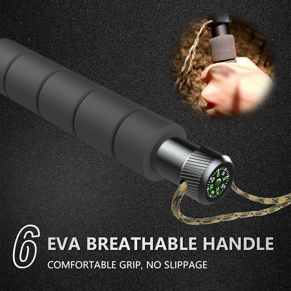 Tactical Hiking Walking Stick - Collapsible Survival Trekking Pole with Compass, Knife, Firestarter & Tungsten Icebreaker