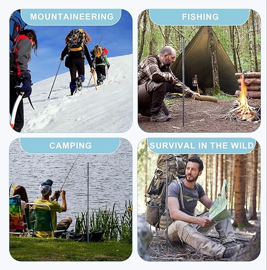 Tactical Hiking Walking Stick - Collapsible Survival Trekking Pole with Compass, Knife, Firestarter & Tungsten Icebreaker