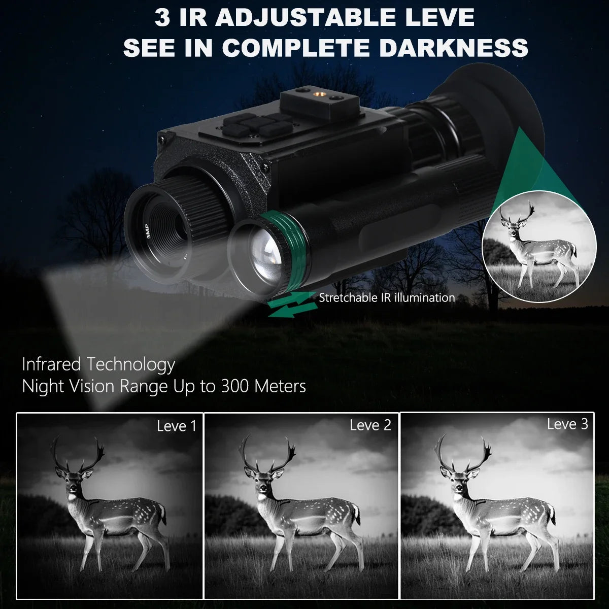 Stealth Night Ops NK006 Helmet-Mount Night Vision Monocular - 1080P Infrared 5x Zoom