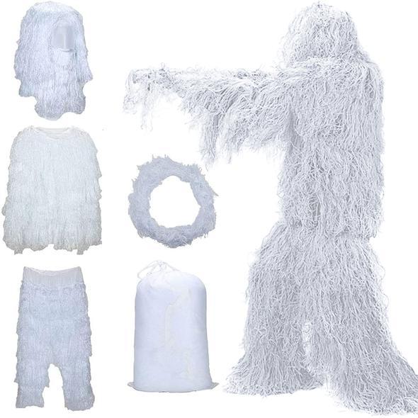 3D Camouflage Ghillie Suit Set with Jacket, Pants, Hood & Carry Bag 5-in-1