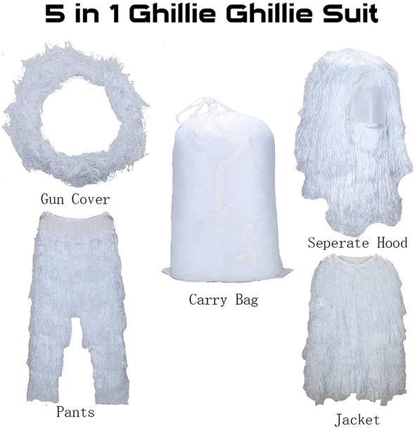 3D Camouflage Ghillie Suit Set with Jacket, Pants, Hood & Carry Bag 5-in-1