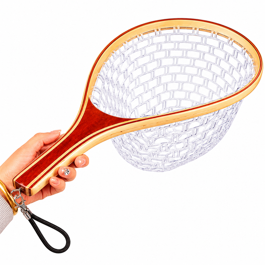 22-Inch Wooden Fly Fishing Net with Rubber Mesh