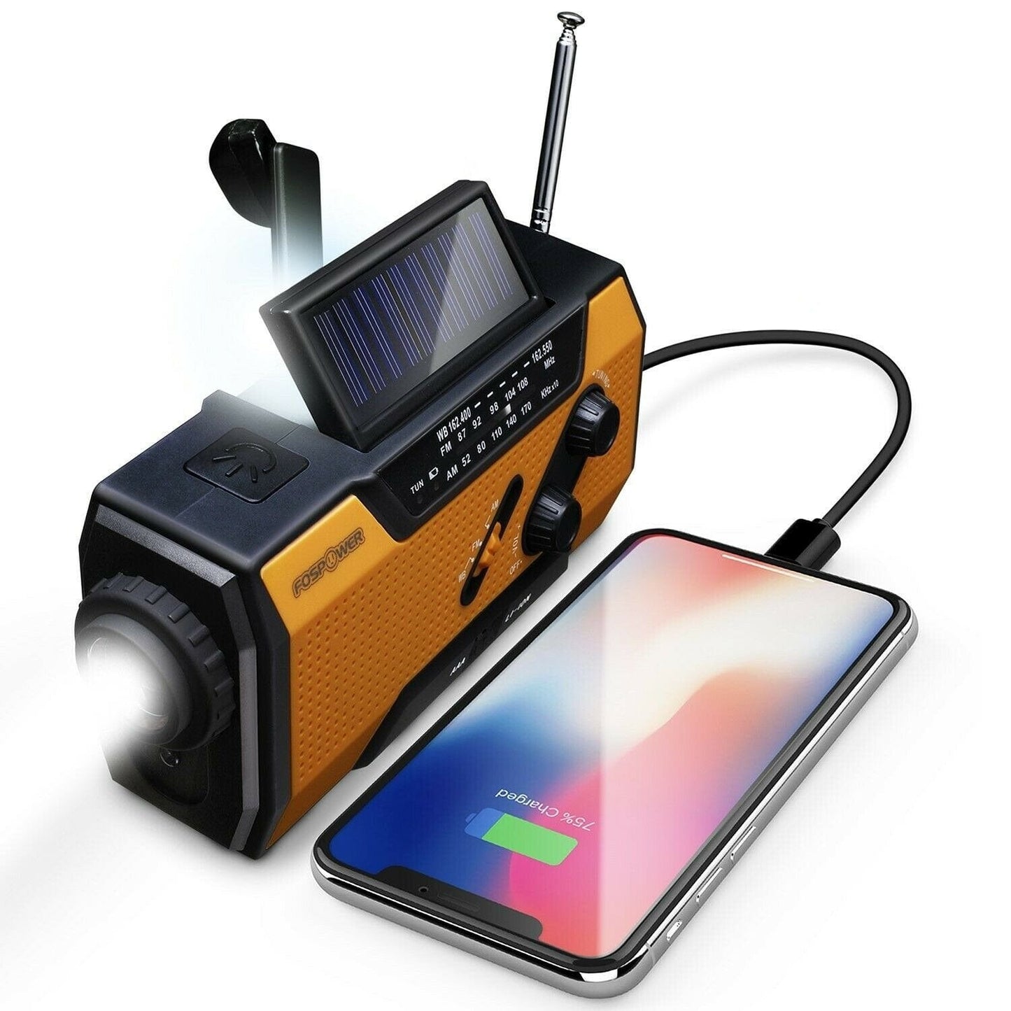 Emergency Solar Hand Crank Weather Radio with 2000mAh Power Bank & LED Flashlight