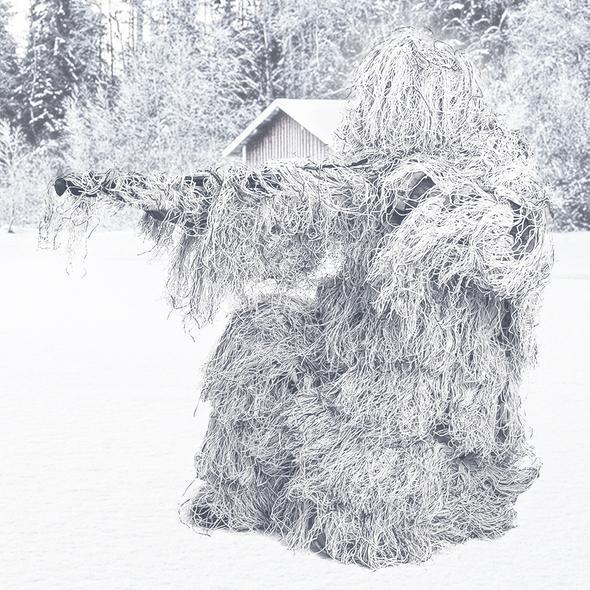 3D Camouflage Ghillie Suit Set with Jacket, Pants, Hood & Carry Bag 5-in-1