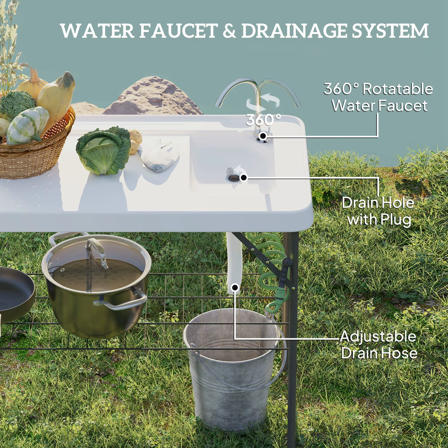 Folding Fish Cleaning Station — Table with Sink & Sprayer