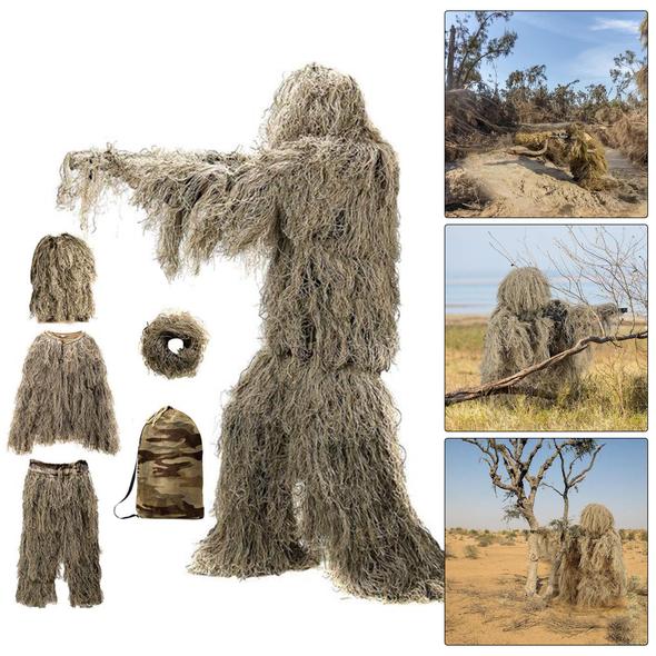 3D Camouflage Ghillie Suit Set with Jacket, Pants, Hood & Carry Bag 5-in-1