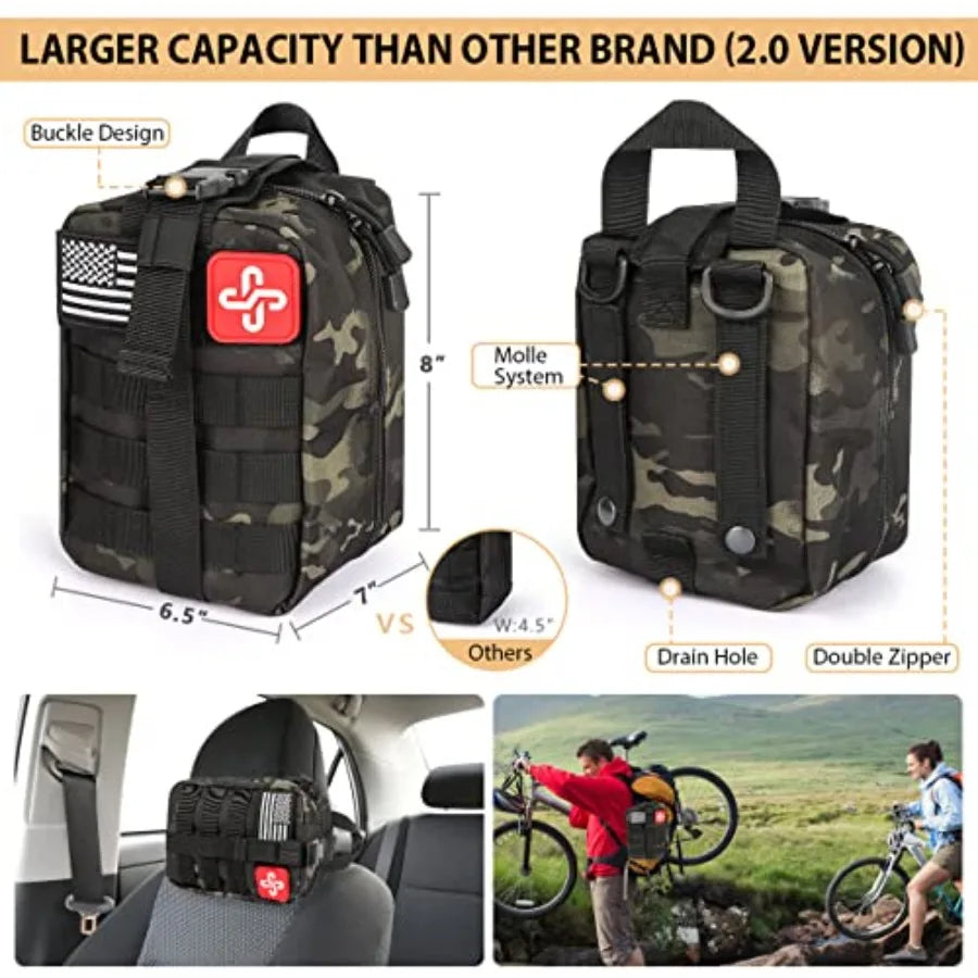 250-Piece Outdoor Survival & Emergency Kit - MOLLE Pouch, Folding Shovel, 15-in-1 Hammer, Paracord Bracelet, Emergency Tent & First Aid