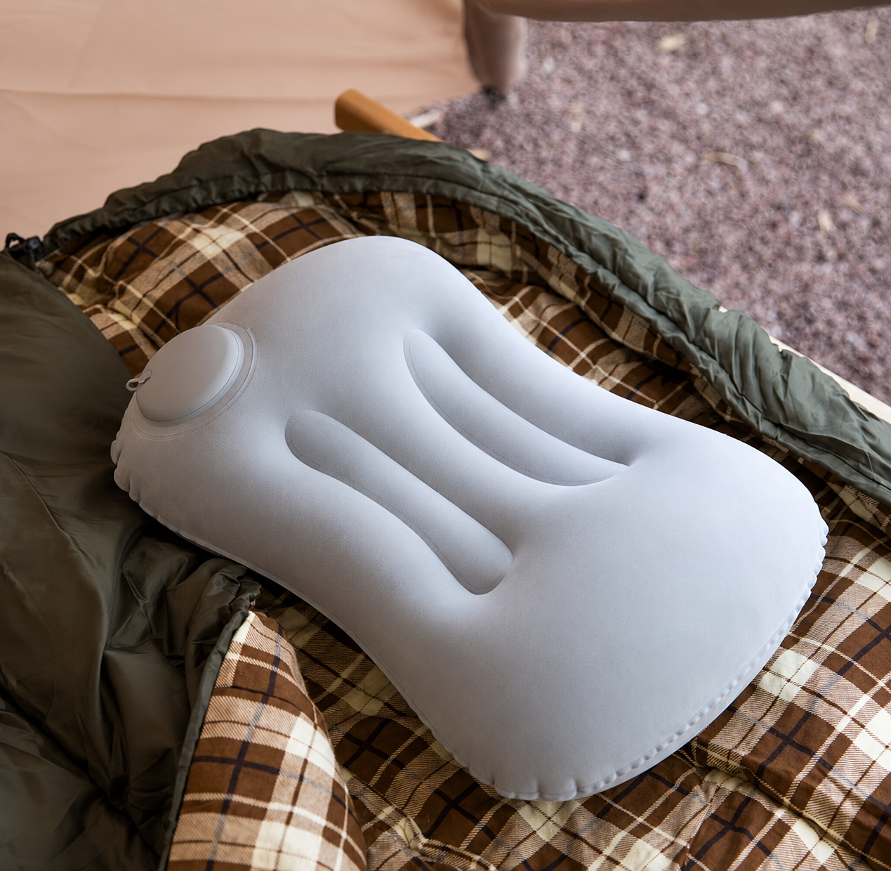 Camping Inflatable Pillow with Built-in Air Pump