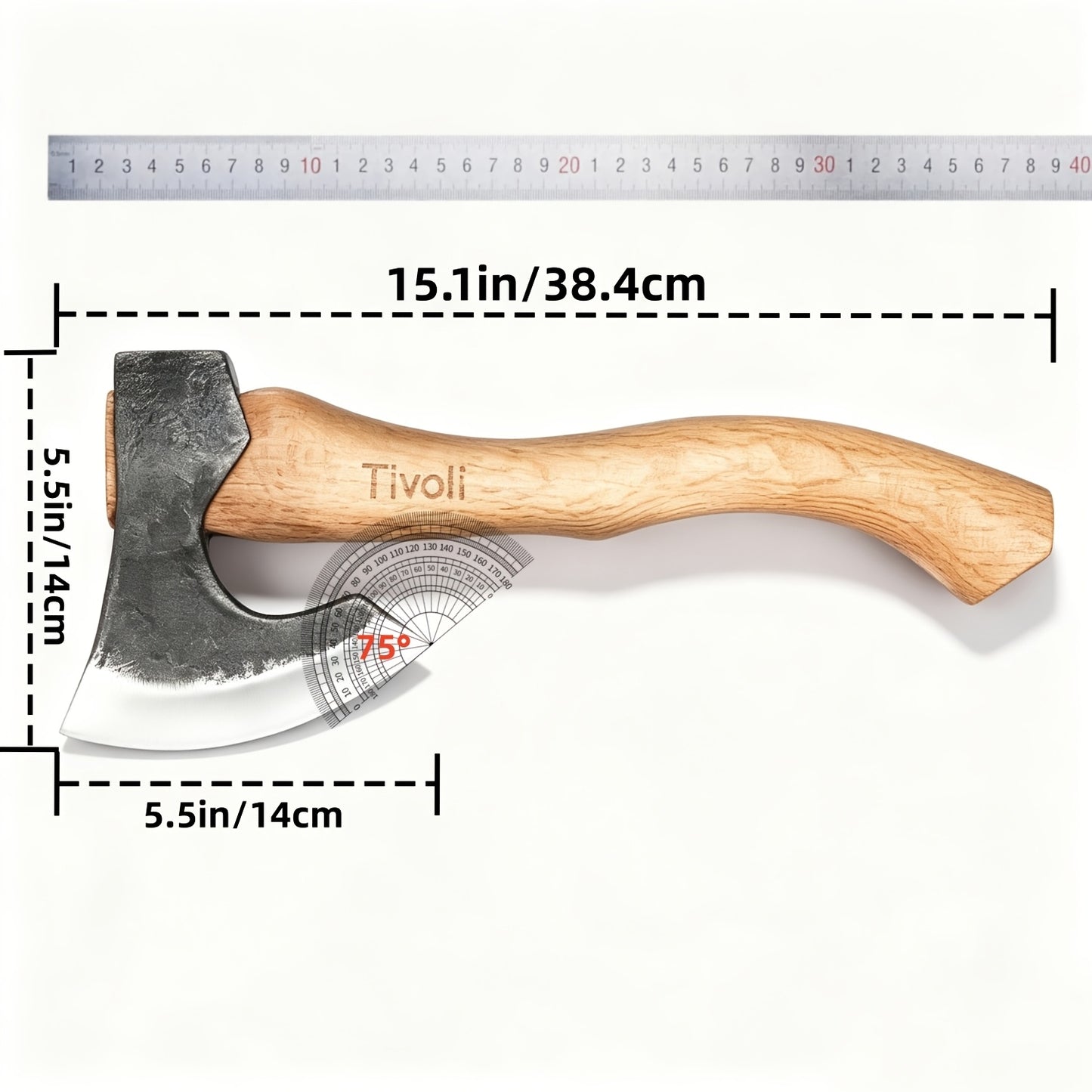 5.5" Portable Camping Axe — Wooden Handle & Leather Sheath