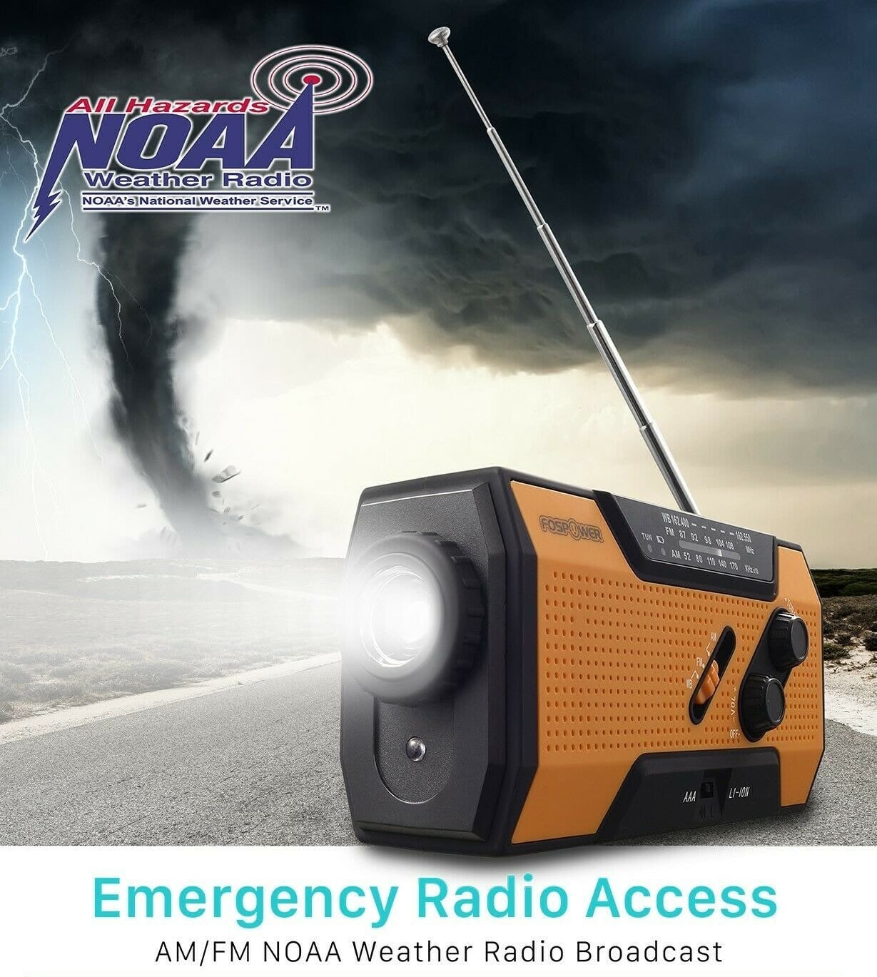 Emergency Solar Hand Crank Weather Radio with 2000mAh Power Bank & LED Flashlight