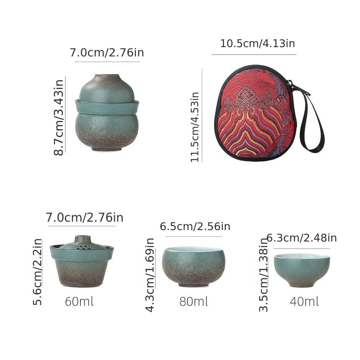 Portable Gourd-Shaped Ceramic Teapot - Kung Fu Tea Set with Storage Bag