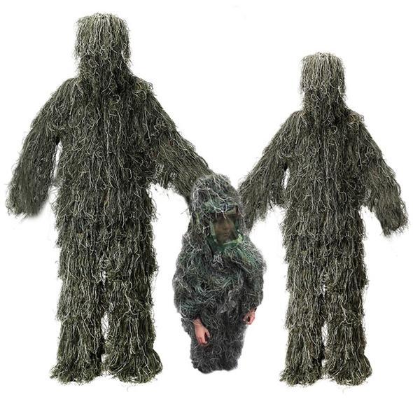 3D Camouflage Ghillie Suit Set with Jacket, Pants, Hood & Carry Bag 5-in-1