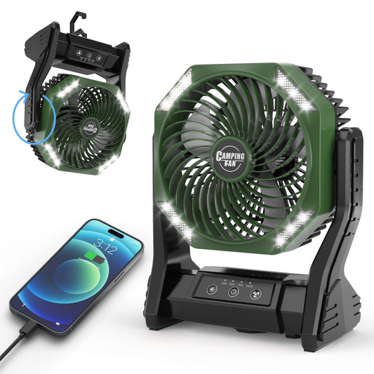 20000mAh Camping Fan with LED Light & Brushless Motor