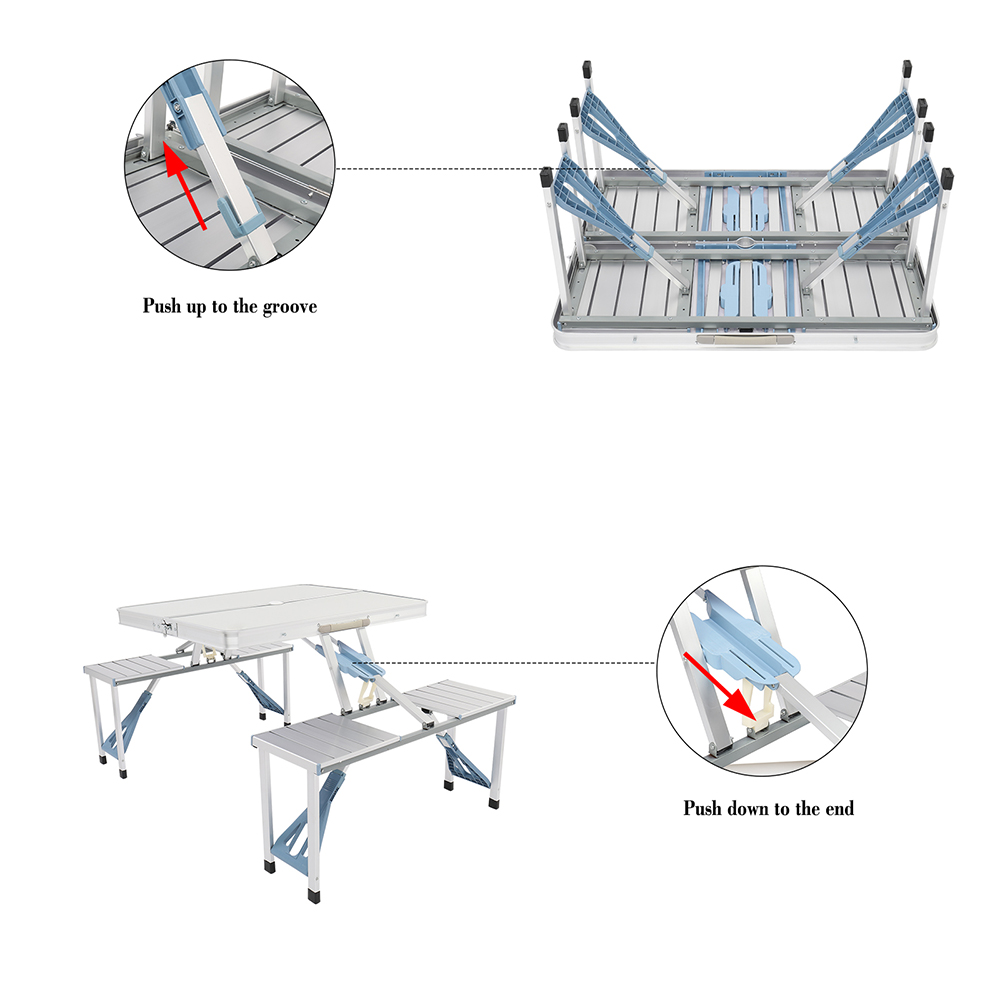 Portable Folding Camping Picnic Table Set, with Umbrella Hole for Outdoor