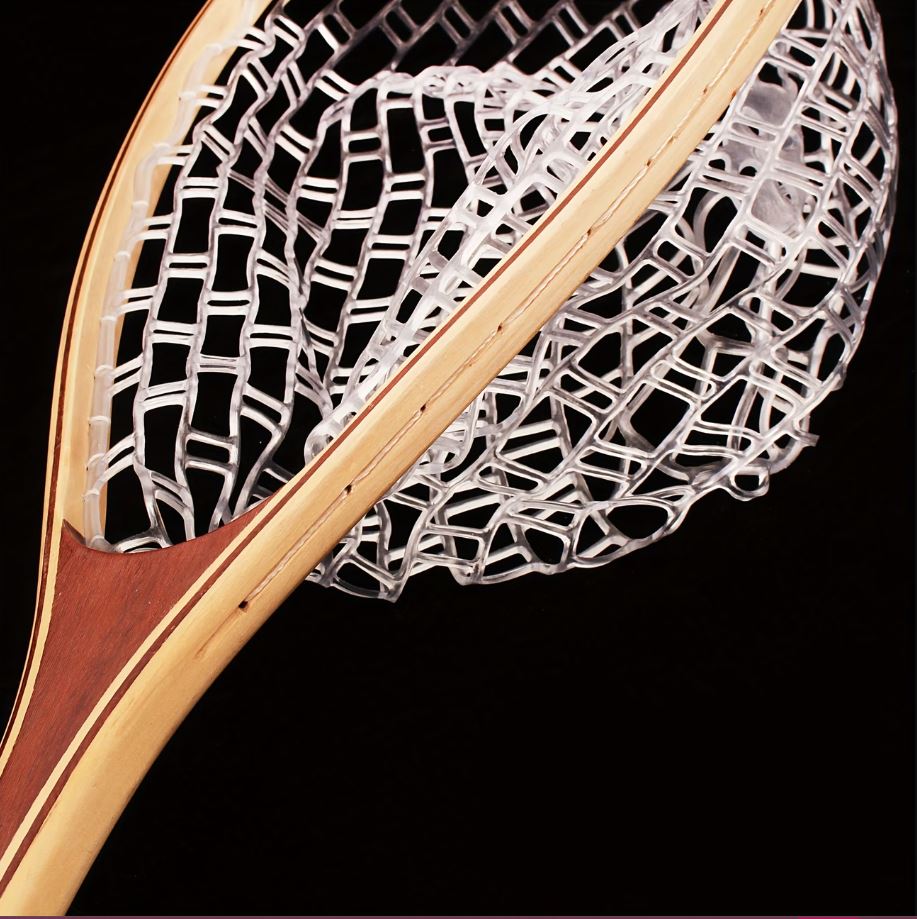 22-Inch Wooden Fly Fishing Net with Rubber Mesh