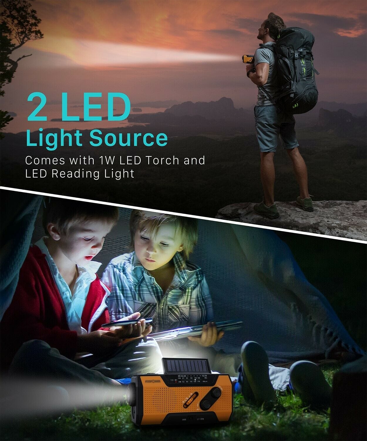 Emergency Solar Hand Crank Weather Radio with 2000mAh Power Bank & LED Flashlight