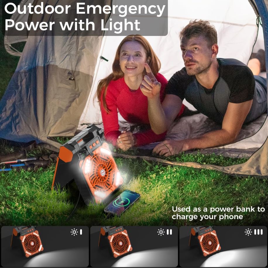 Portable Camping Battery Fan with Solar Panel