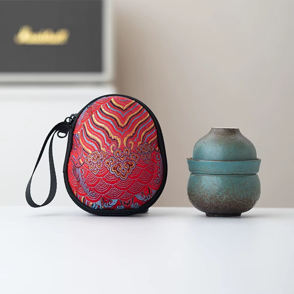 Portable Gourd-Shaped Ceramic Teapot - Kung Fu Tea Set with Storage Bag