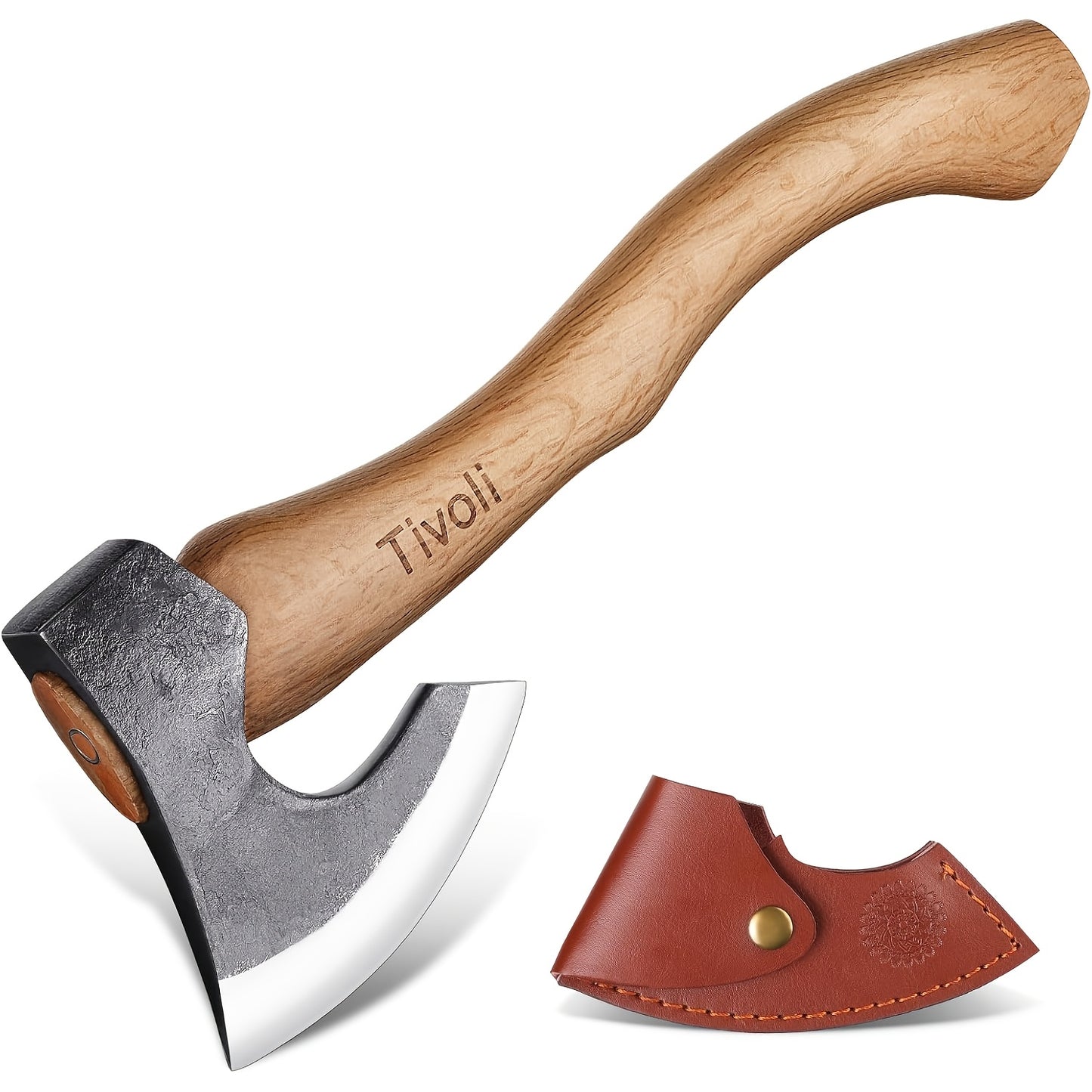5.5" Portable Camping Axe — Wooden Handle & Leather Sheath