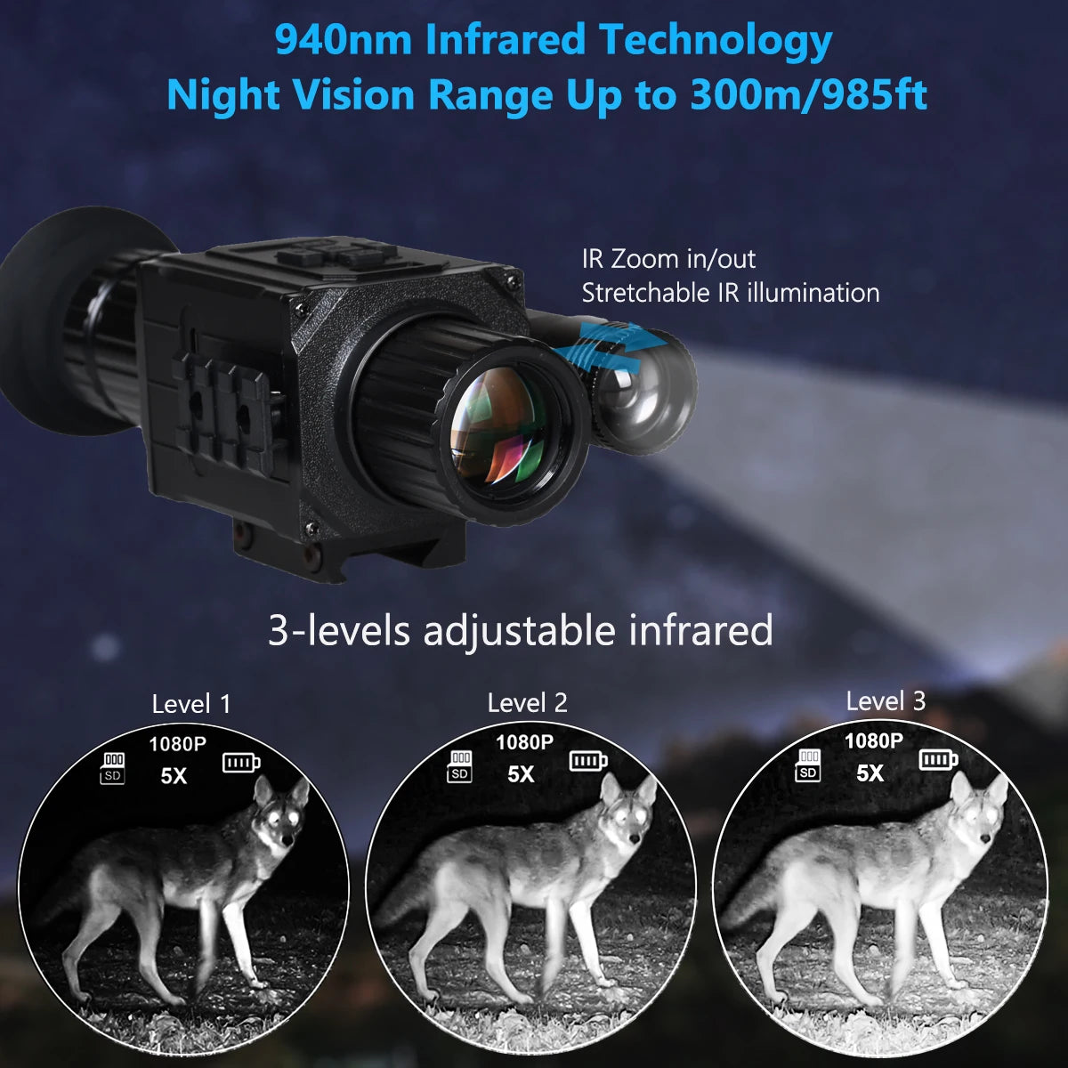Stealth Night Ops TF6 Night Vision Hunting Scope - 1080P HD with 5x Zoom & IR Illuminator