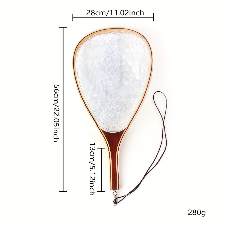 22-Inch Wooden Fly Fishing Net with Rubber Mesh