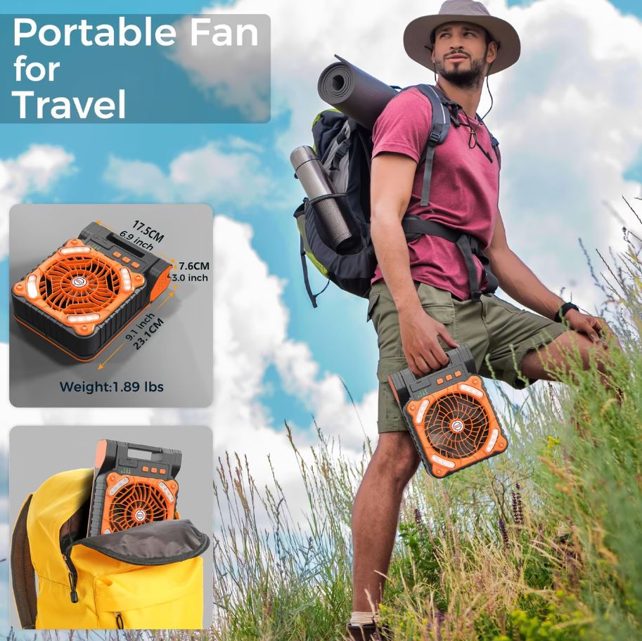 Portable Camping Battery Fan with Solar Panel