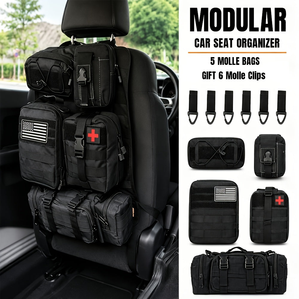 Universal Car Seat Back Organizer - Vehicle Panel Organizer with 5 Detachable Pockets + 6 Keychains