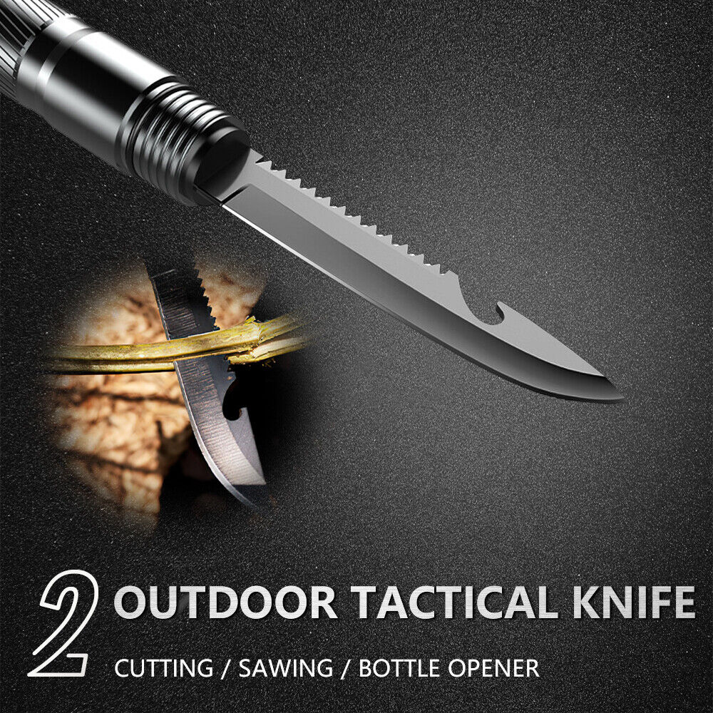 Tactical Hiking Walking Stick - Collapsible Survival Trekking Pole with Compass, Knife, Firestarter & Tungsten Icebreaker