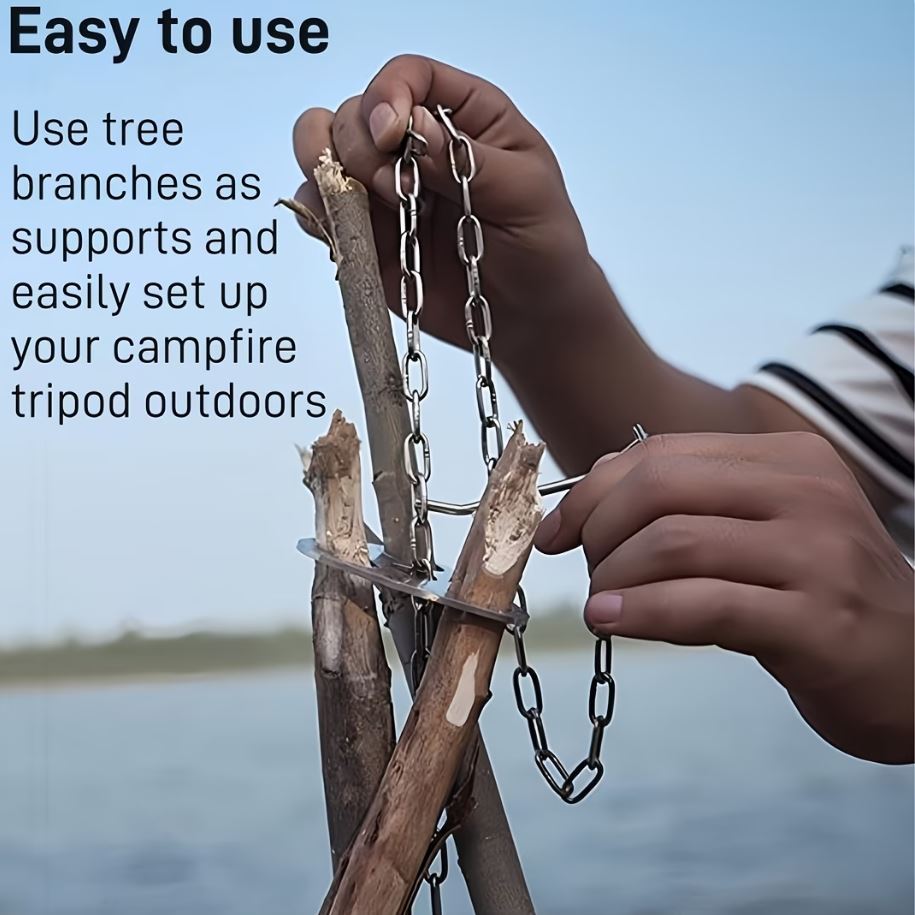 Portable Stainless Steel Camping Tripod for Hanging Pots – Outdoor Campfire Cooking Stand for BBQ & Hiking