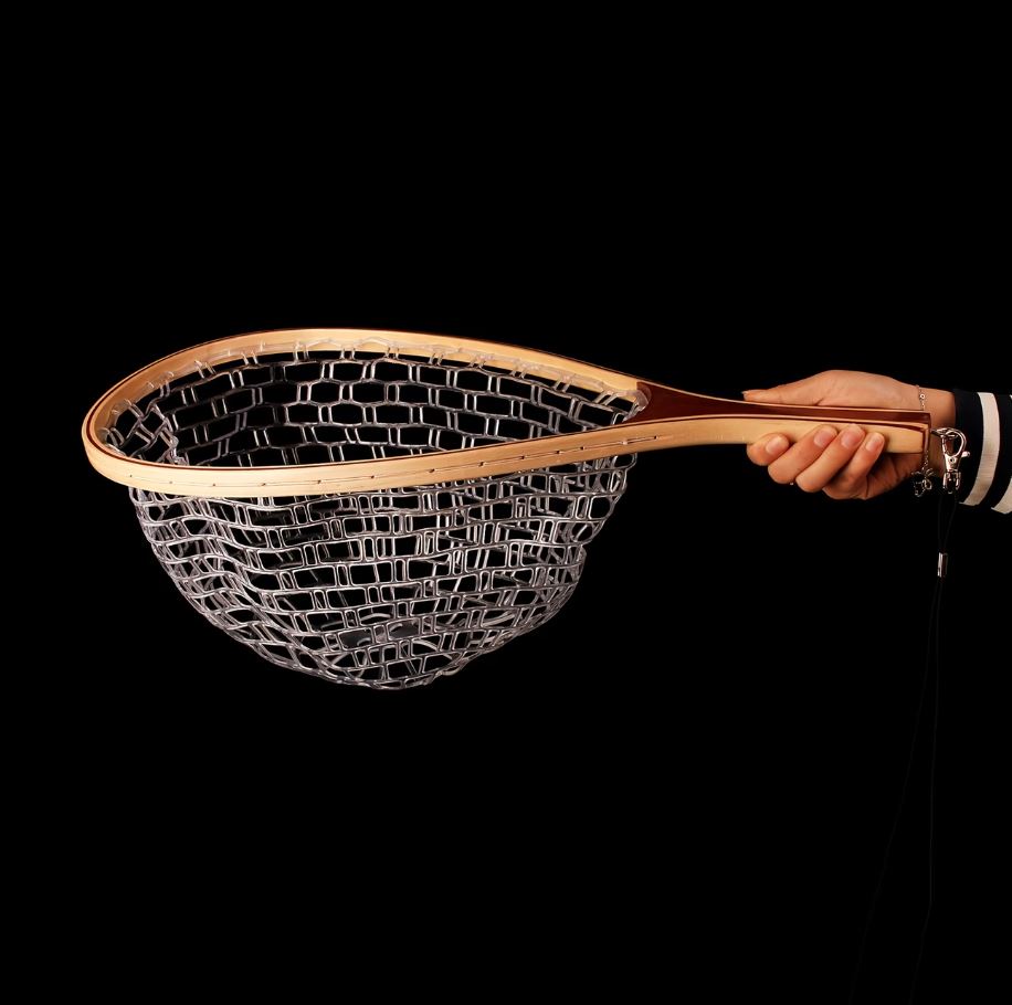 22-Inch Wooden Fly Fishing Net with Rubber Mesh
