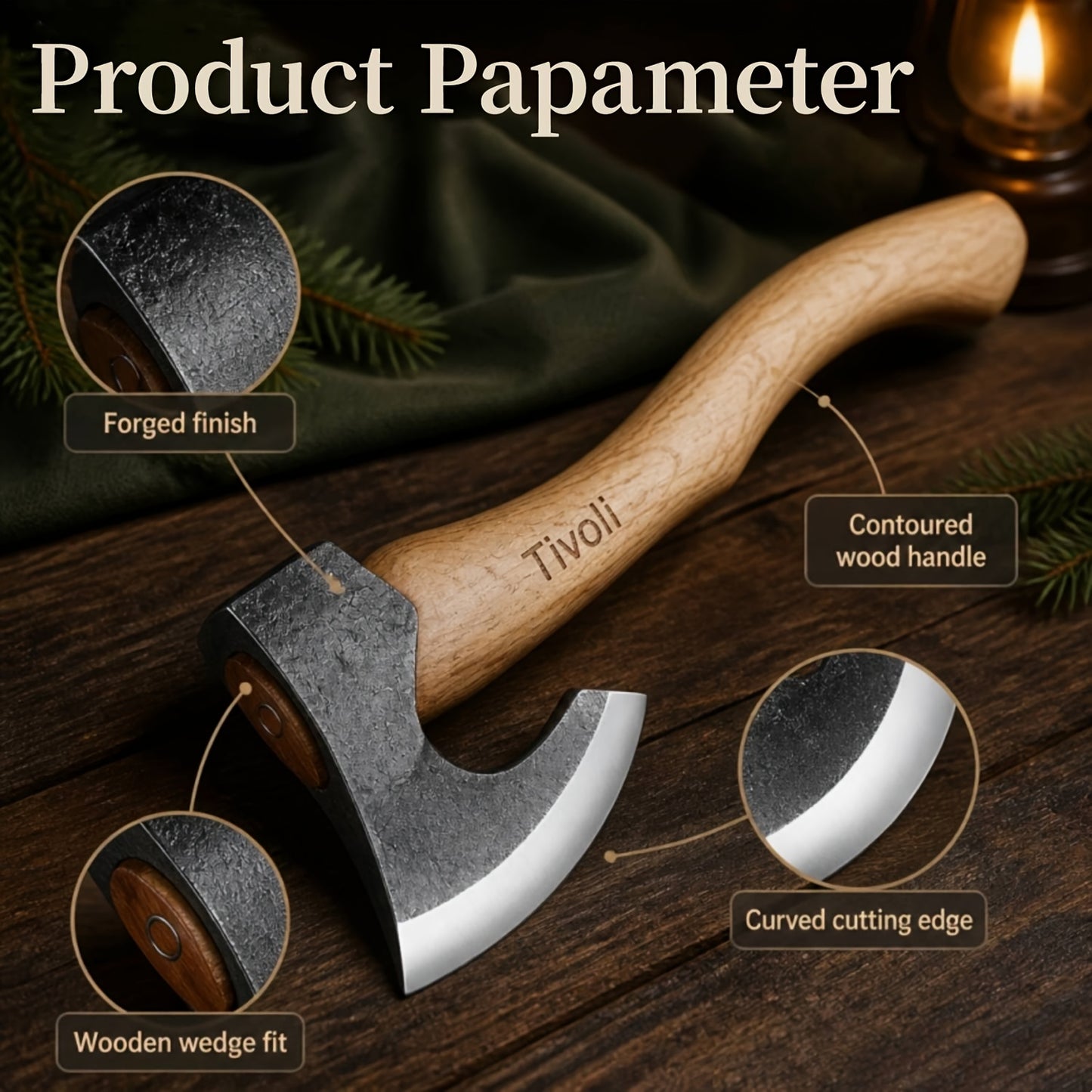 5.5" Portable Camping Axe — Wooden Handle & Leather Sheath