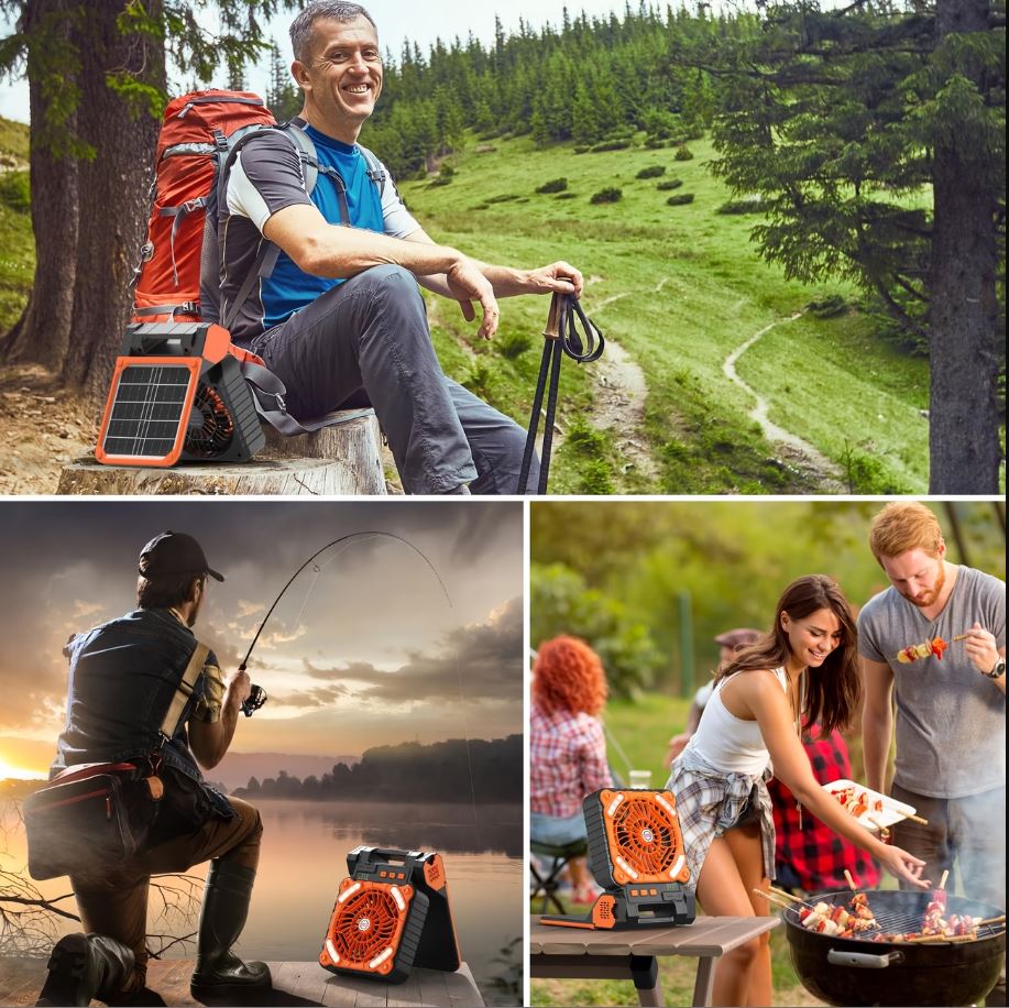 Portable Camping Battery Fan with Solar Panel