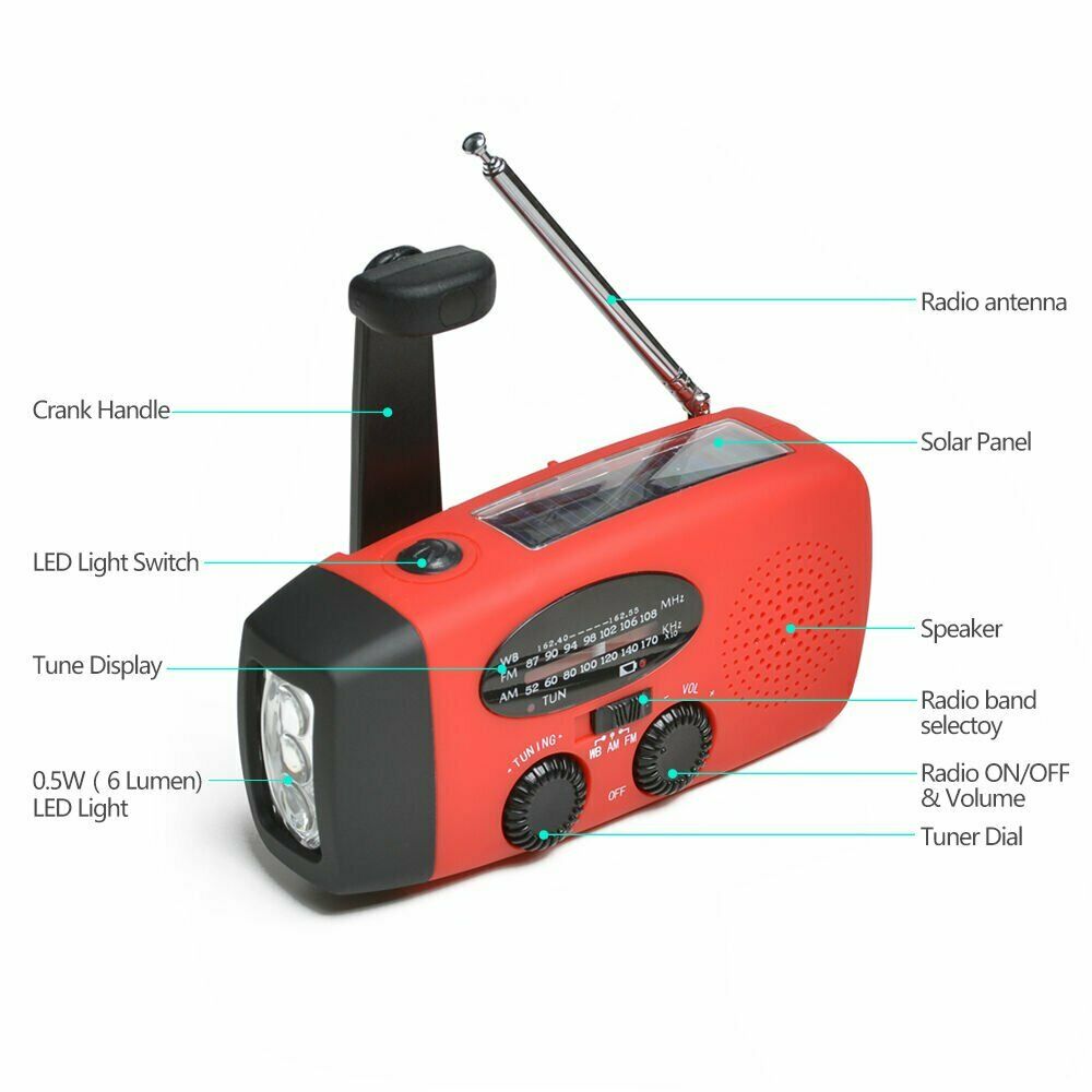 Emergency Solar Hand Crank Weather Radio with Flash Light
