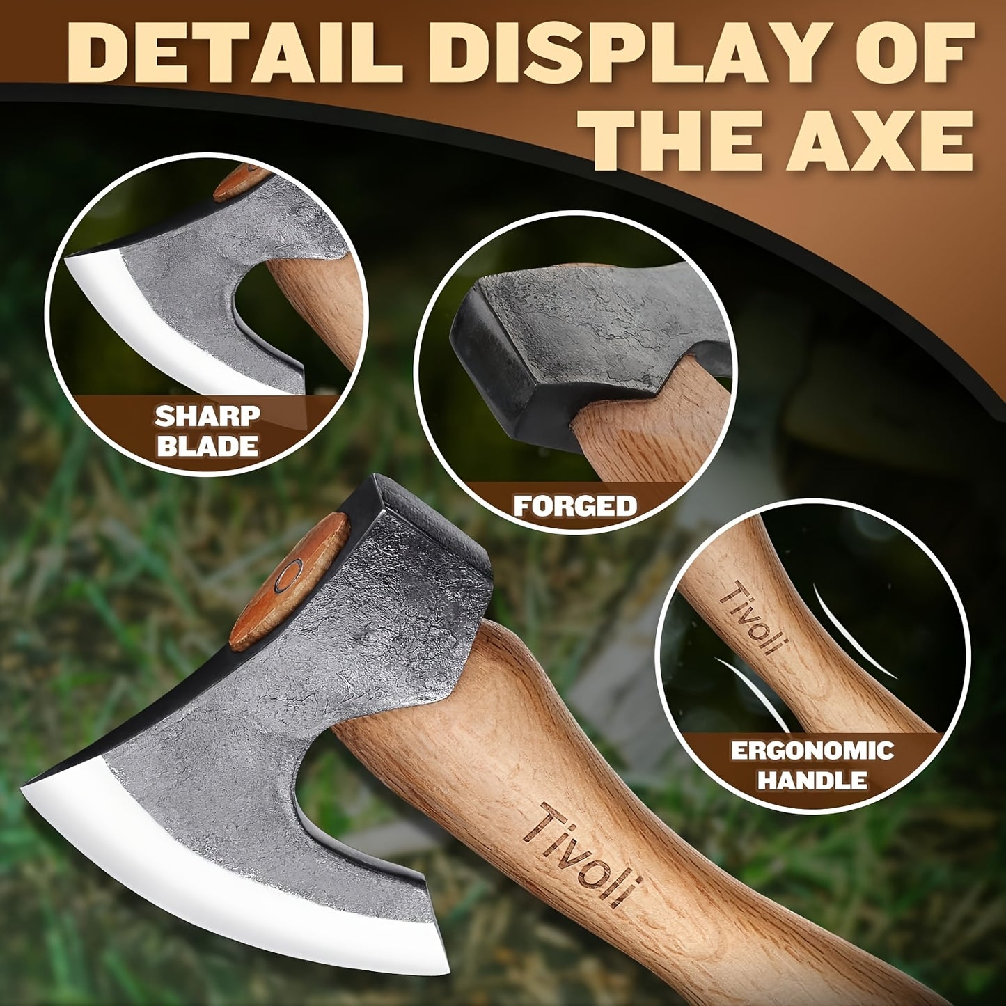 5.5" Portable Camping Axe — Wooden Handle & Leather Sheath