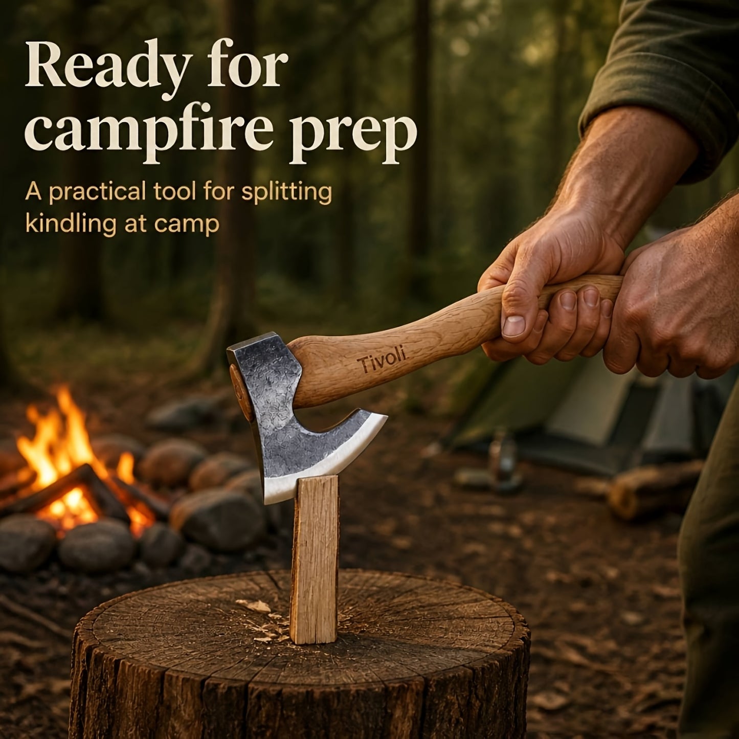 5.5" Portable Camping Axe — Wooden Handle & Leather Sheath
