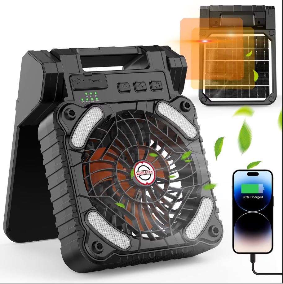 Portable Camping Battery Fan with Solar Panel