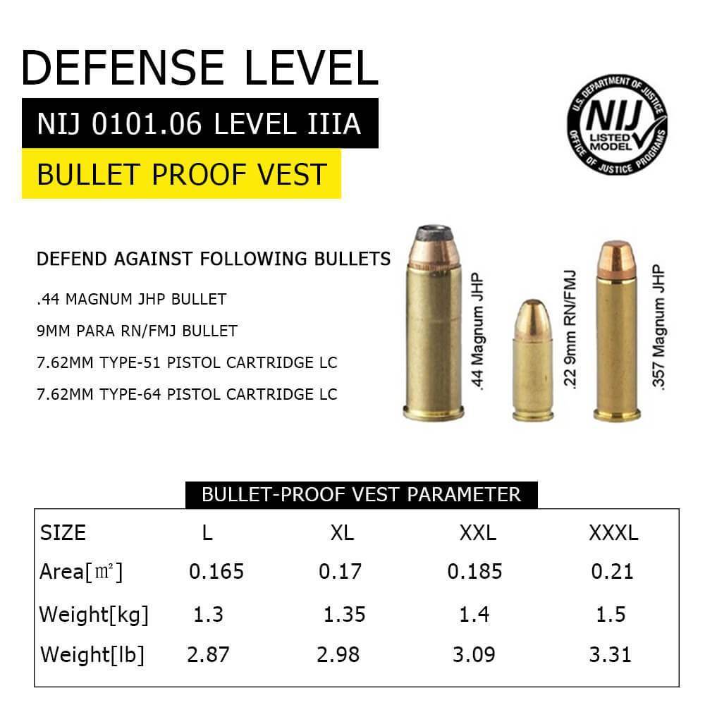 Concealed Bulletproof Vest Ultra Thin T-shirt Undershirt Covert Body Armor - NIJ IIIA Protection