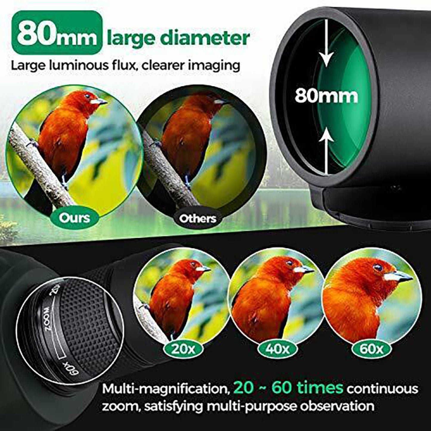 Stealth Night Ops-  HD Spotting Scope 20-60x80mm + Tripod