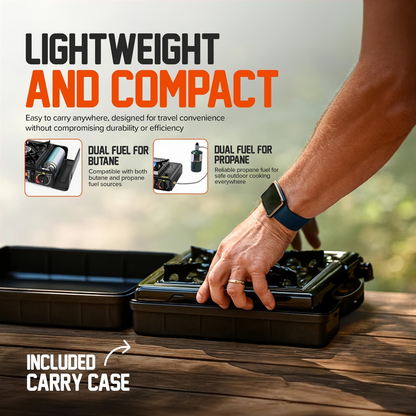Compact Camping Cooker — Propane & Butane Stove with Carrying Case