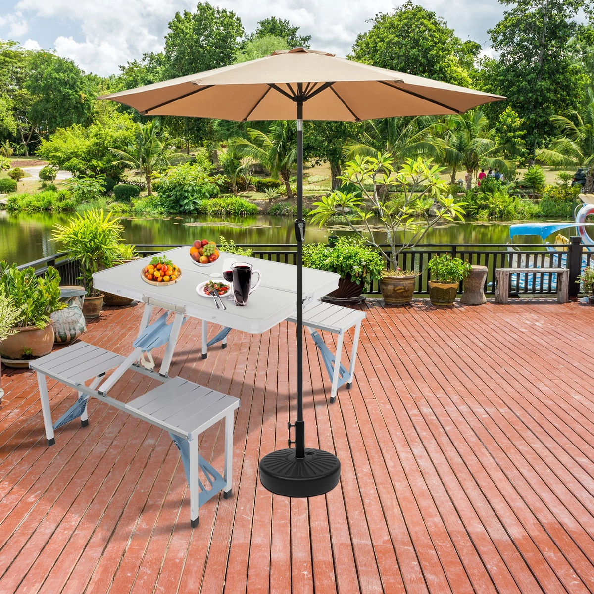 Portable Folding Camping Picnic Table Set, with Umbrella Hole for Outdoor