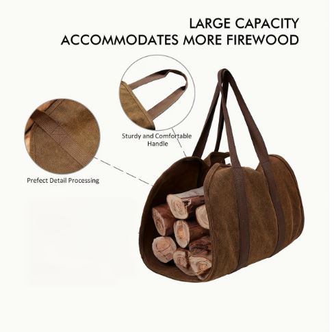 Extra Large Canvas Firewood Carrier Bag