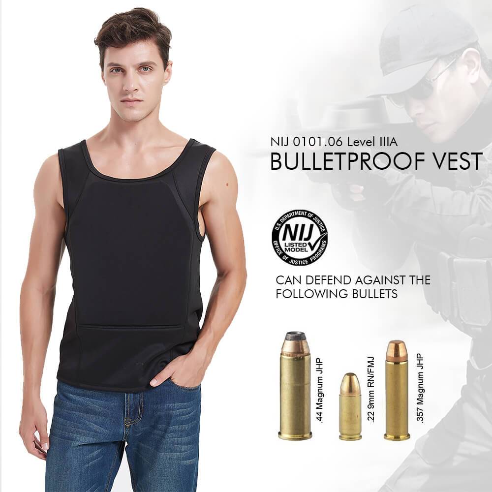Concealed Bulletproof Vest Ultra Thin T-shirt Undershirt Covert Body Armor - NIJ IIIA Protection