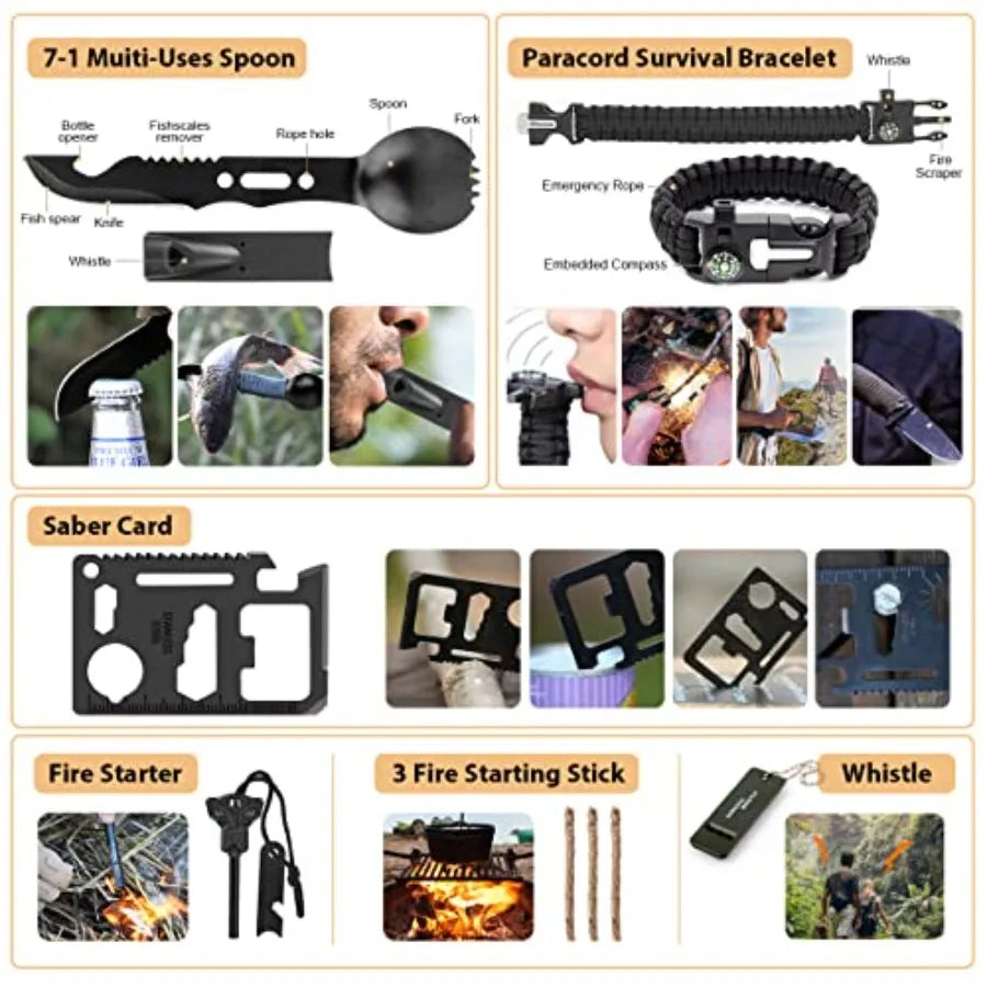 250-Piece Outdoor Survival & Emergency Kit - MOLLE Pouch, Folding Shovel, 15-in-1 Hammer, Paracord Bracelet, Emergency Tent & First Aid