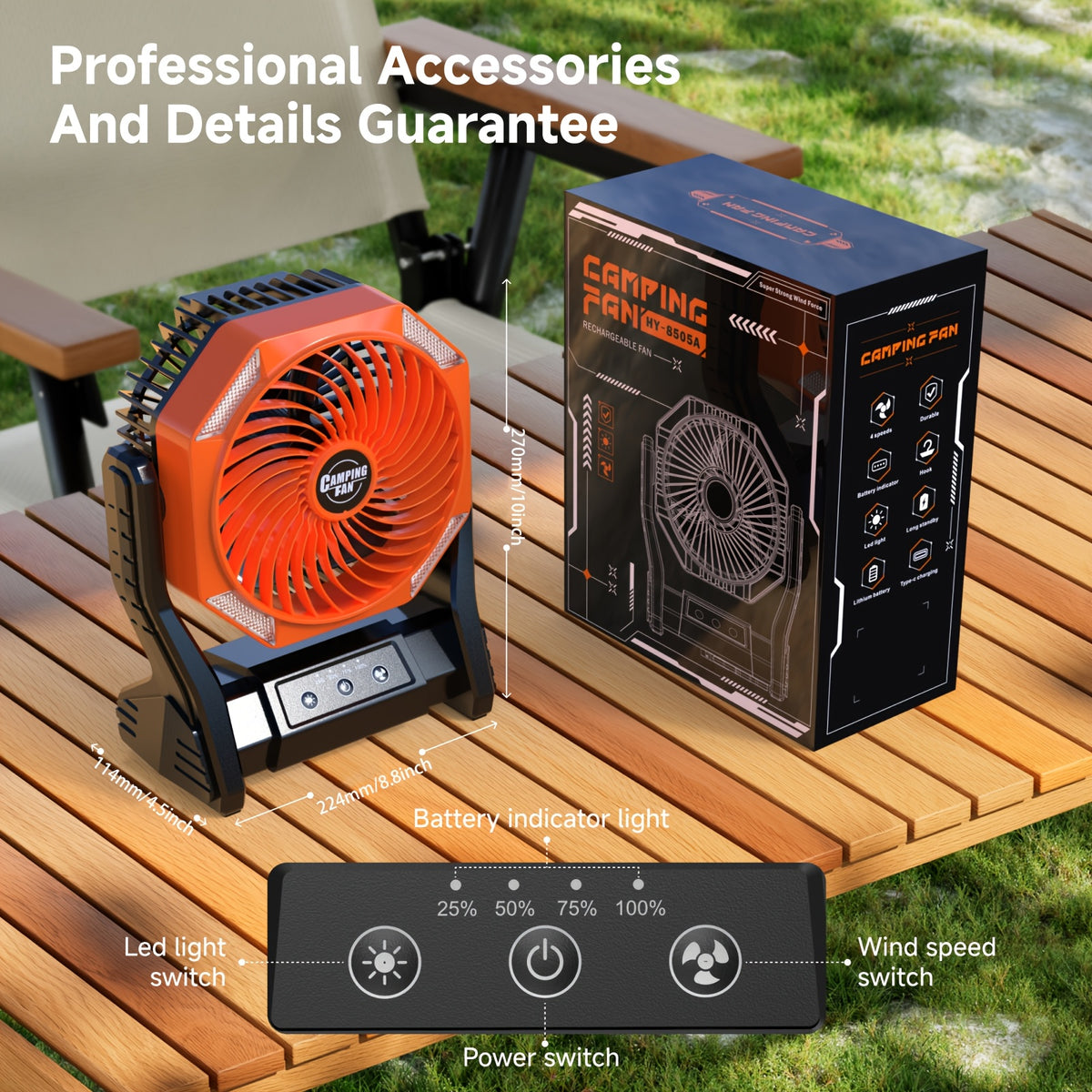 20000mAh Camping Fan with LED Light & Brushless Motor