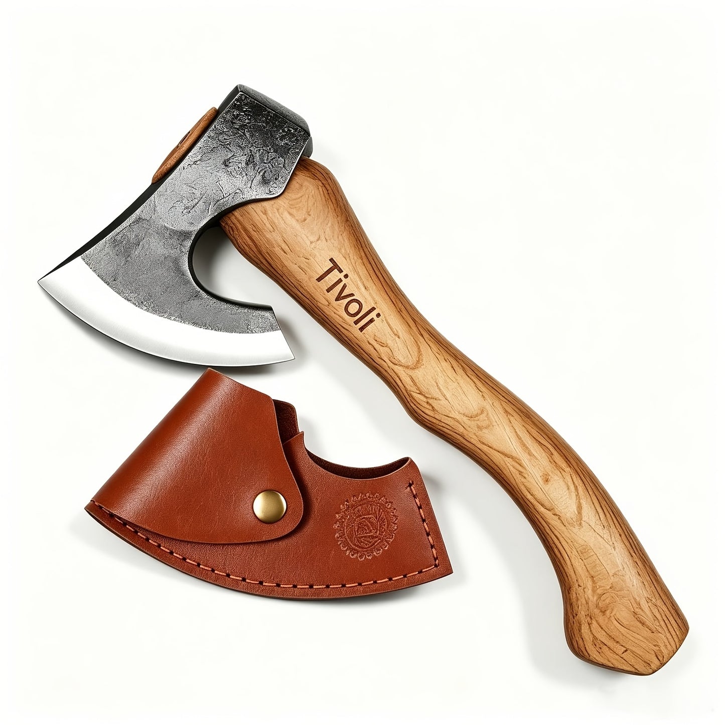 5.5" Portable Camping Axe — Wooden Handle & Leather Sheath