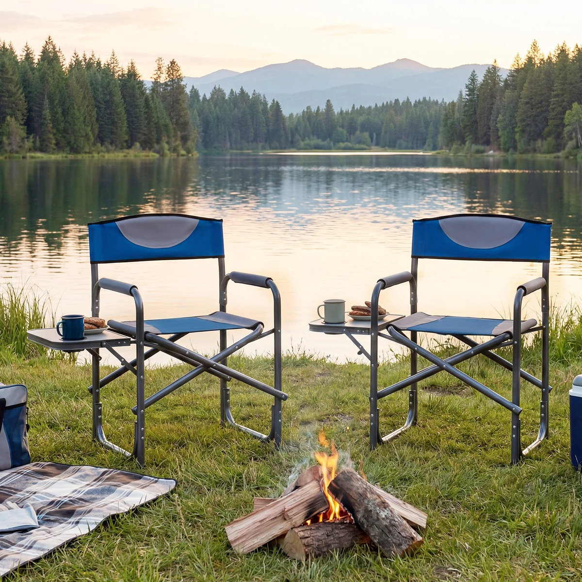 Folding Camping Chair, Lightweight Portable Directors Chair with Side Table